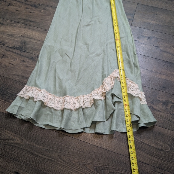 Zelie Linen Sage Vintage Fall/Spring Maxi Skirt with Lace Detail Size Large - Picture 8 of 12